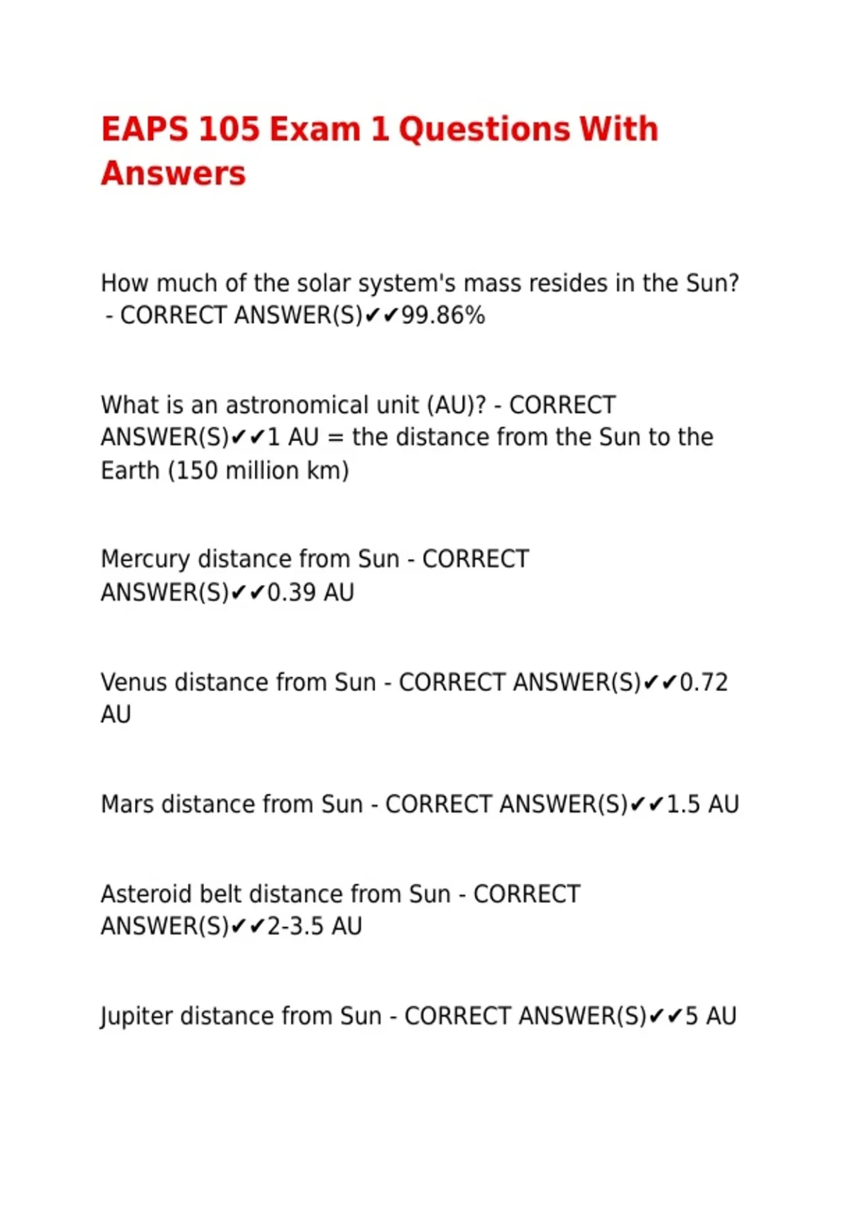 EAPS 105 Exam 1 Questions With Answers - EAPS 105 - Stuvia US