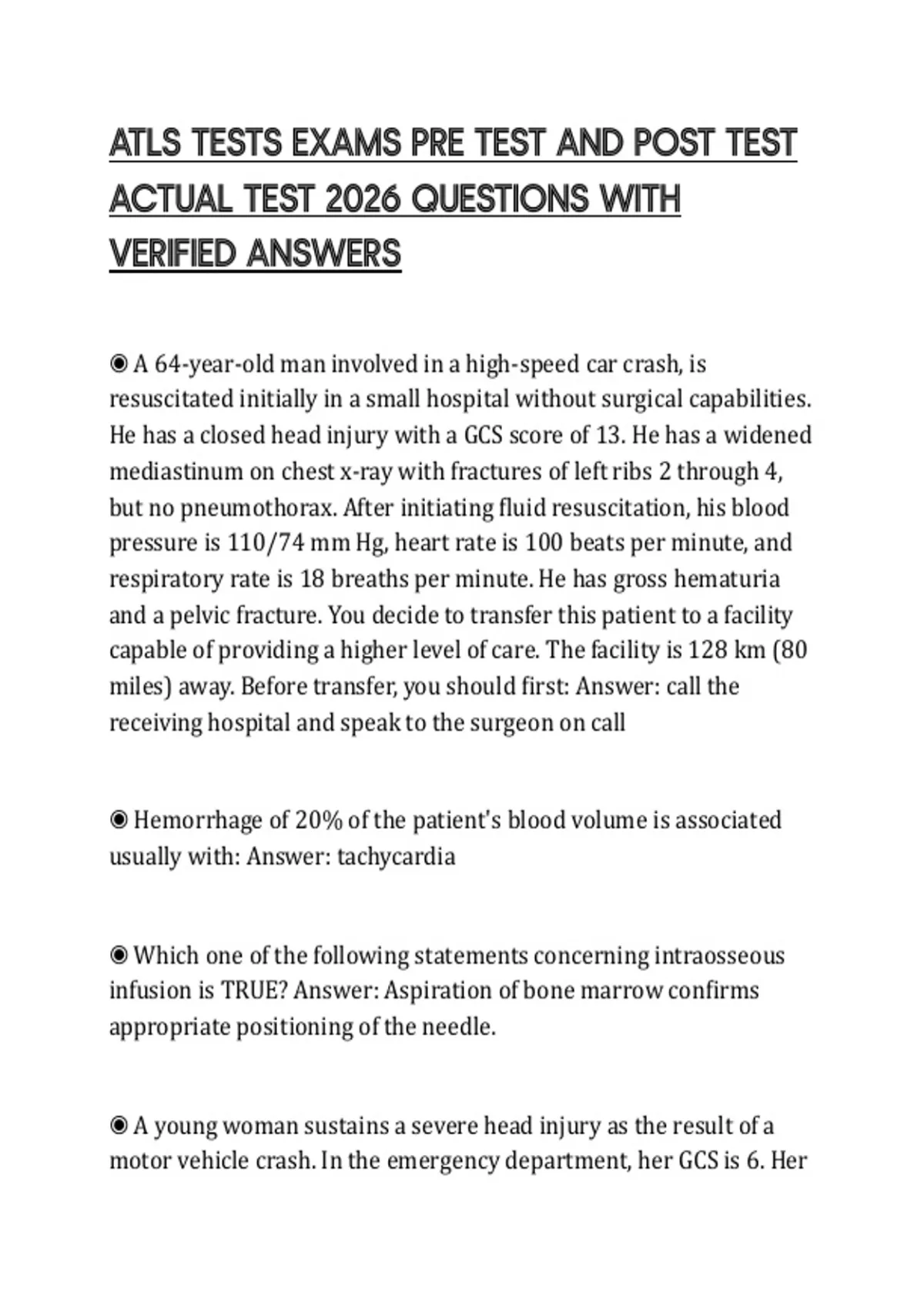 ATLS TESTS EXAMS PRE TEST AND POST TEST ACTUAL TEST 2026 QUESTIONS WITH ...