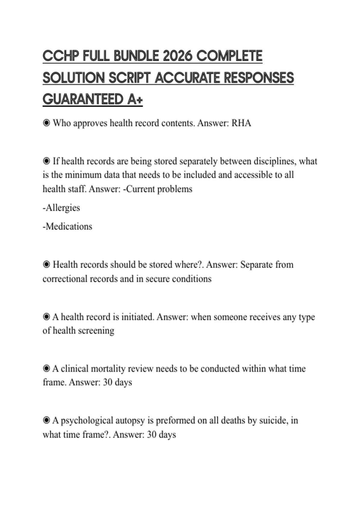 CCHP FULL BUNDLE 2026 COMPLETE SOLUTION SCRIPT ACCURATE RESPONSES ...
