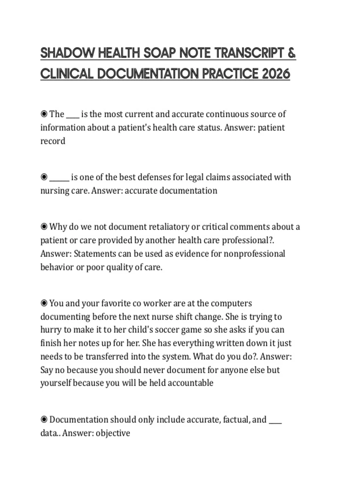 SHADOW HEALTH SOAP NOTE TRANSCRIPT & CLINICAL DOCUMENTATION PRACTICE ...