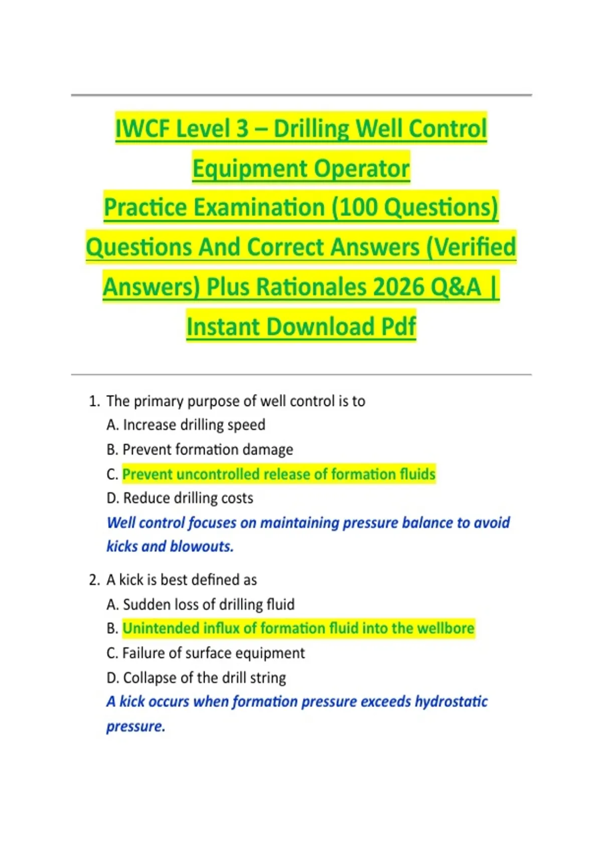 IWCF Level 3 – Drilling Well Control Equipment Operator Practice ...