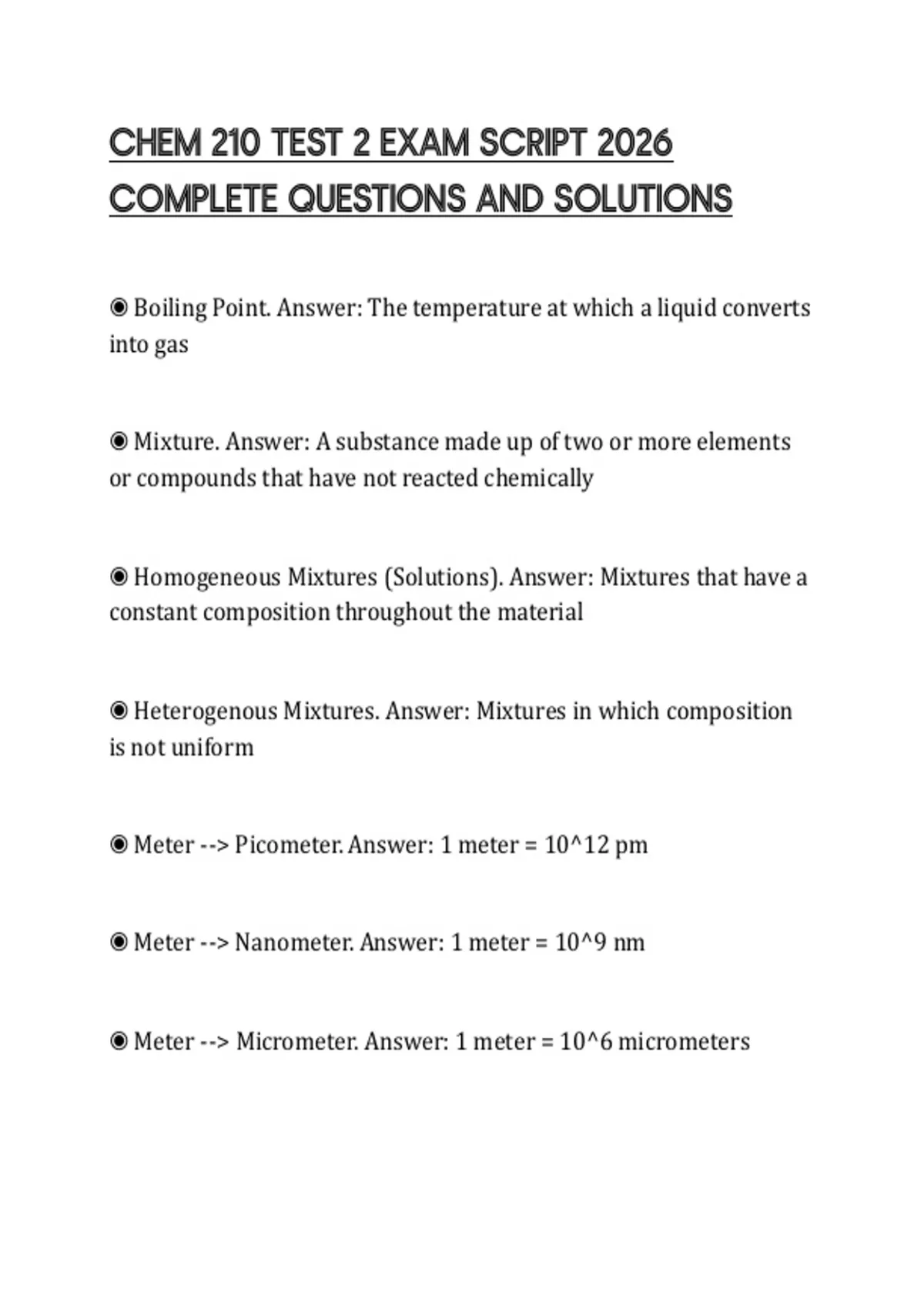 CHEM 210 TEST 2 EXAM SCRIPT 2026 COMPLETE QUESTIONS AND SOLUTIONS ...