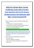 MSHA Part 48 New Miner Training  Certification Surface Mines Practice  Exam Questions And Correct Answers  &lpar;Verified Answers&rpar; Plus Rationales 2026  Q&A &vert; Instant Download Pdf 
