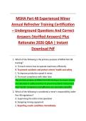 MSHA Part 48 Experienced Miner Annual Refresher Training Certification &ndash; Underground Questions And Correct Answers &lpar;Verified Answers&rpar; Plus Rationales 2026 Q&A &vert; Instant Download Pdf