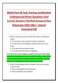 MSHA Part 48 Task Training Certification  Underground Mines Questions And  Correct Answers &lpar;Verified Answers&rpar; Plus  Rationales 2026 Q&A &vert; Instant  Download Pdf