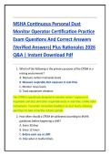 MSHA Continuous Personal Dust  Monitor Operator Certification Practice  Exam Questions And Correct Answers  &lpar;Verified Answers&rpar; Plus Rationales 2026  Q&A &vert; Instant Download Pdf