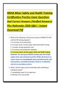 MSHA Miner Safety and Health Training  Certification Practice Exam Questions  And Correct Answers &lpar;Verified Answers&rpar;  Plus Rationales 2026 Q&A &vert; Instant  Download Pdf 
