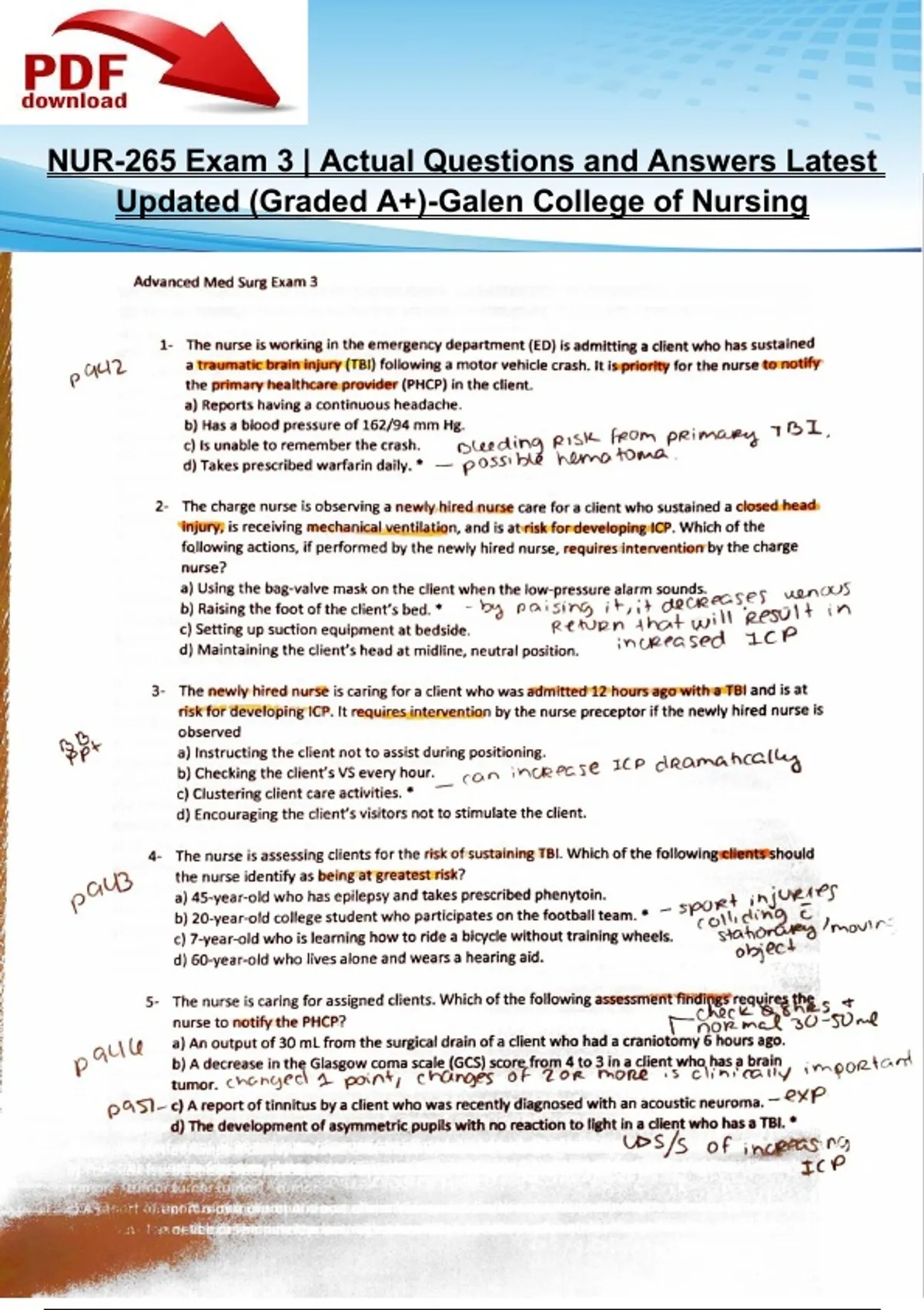 NUR-265 Exam 3 | Actual Questions and Answers Latest Updated 2026/2027 ...