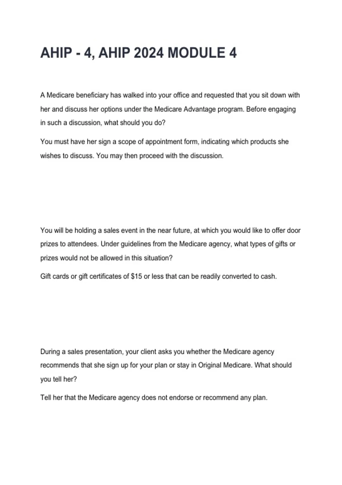 AHIP Module 4 Exam – 2026 Updated Practice Questions & Answers (America ...