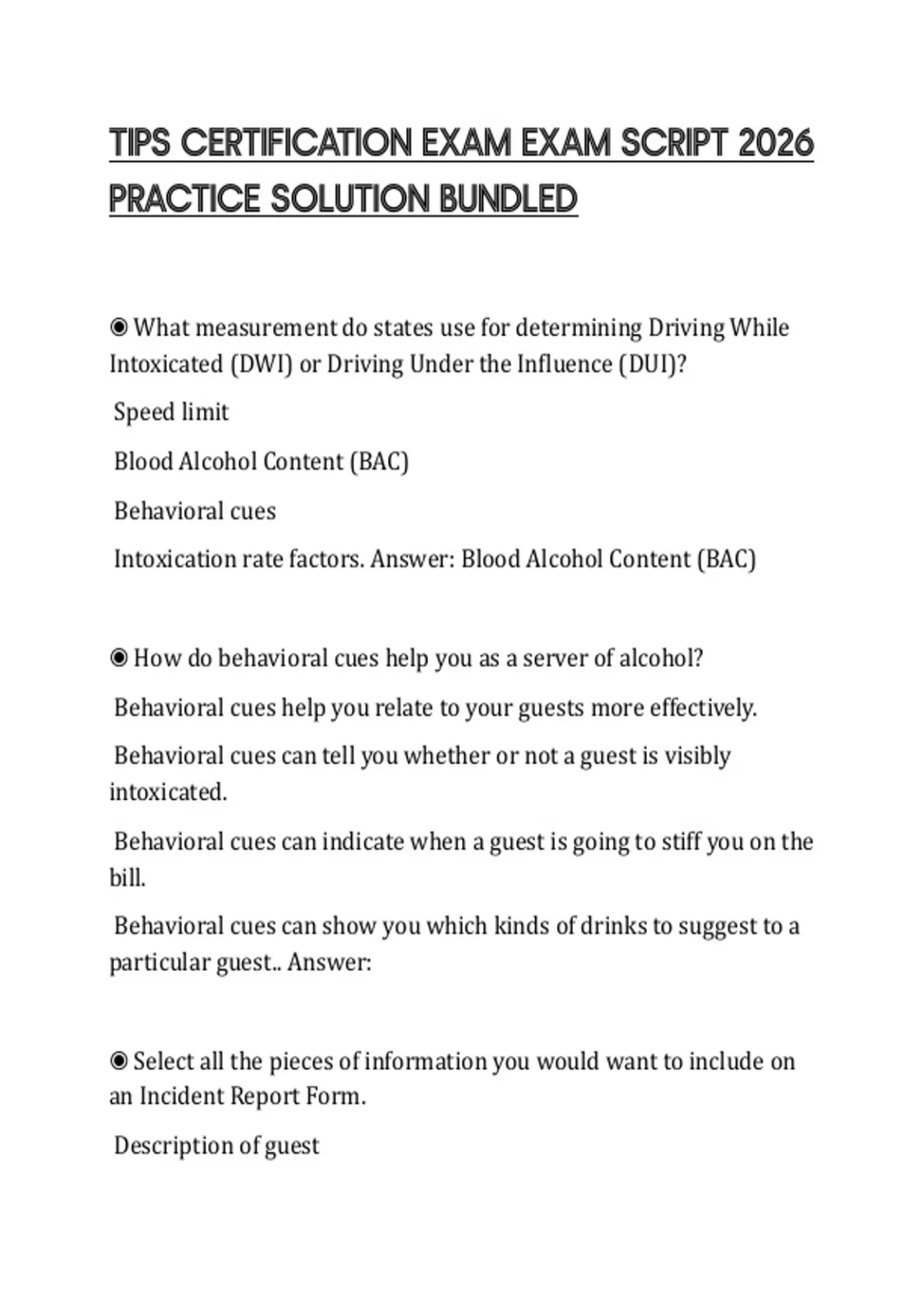 TIPS CERTIFICATION EXAM EXAM SCRIPT 2026 PRACTICE SOLUTION BUNDLED - TIPS CERTIFICATION - Stuvia US
