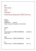 MU Nutrition 280 Theimer Final Exam Questions With Answers