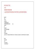 NUSCTX 10 MIDTERM 1 QUESTIONS WITH ANSWERS