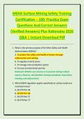 MSHA Surface Mining Safety Training  Certification &ndash; 100- Practice Exam  Questions And Correct Answers  &lpar;Verified Answers&rpar; Plus Rationales 2026  Q&A &vert; Instant Download Pdf 