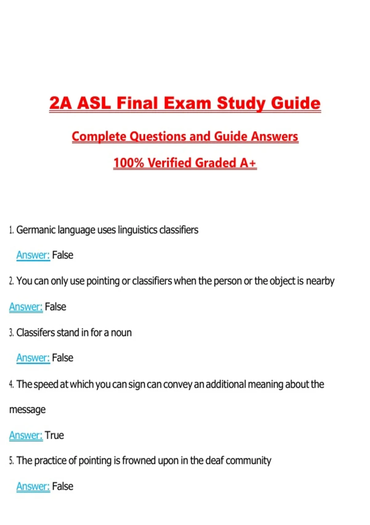 Asl Review Guide.pdf 2A ASL Final Exam Study Guide Questions with Correct Answers Pass the ...
