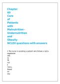 Chapter 60 Care of Patients with Malnutrition - Undernutrition and Obesity NCLEX questions with answers 