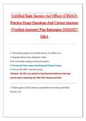 Certified Bank Secrecy Act Officer &lpar;CBSAO&rpar; Practice Exam Questions with Correct Answers Pass the Exam&comma; 100&percnt; Verified &lpar;2026 &sol; 2027&rpar; Graded A&plus;