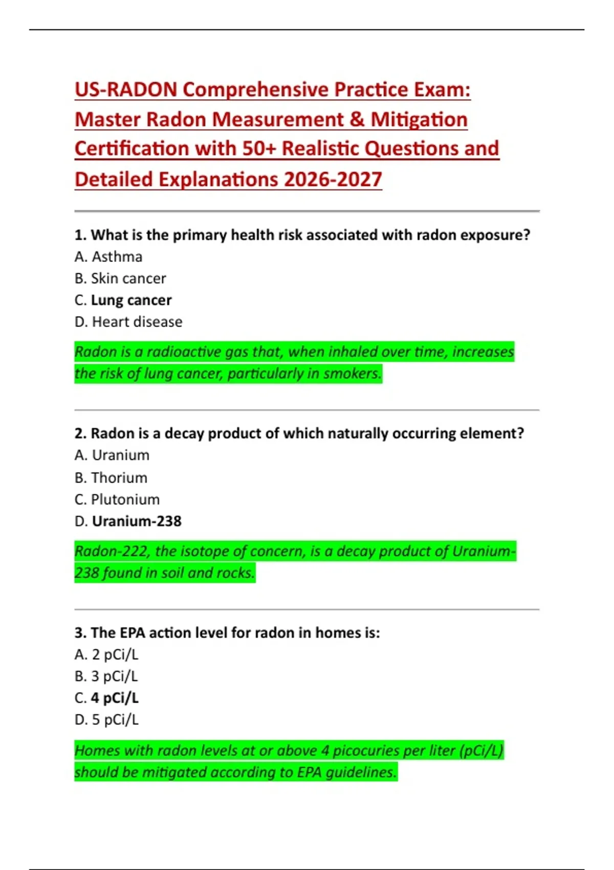 US-RADON Comprehensive Practice Exam: Master Radon Measurement ...