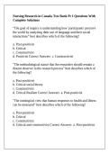Nursing Research in Canada Test Bank Pt 1 Questions With Complete Solutions