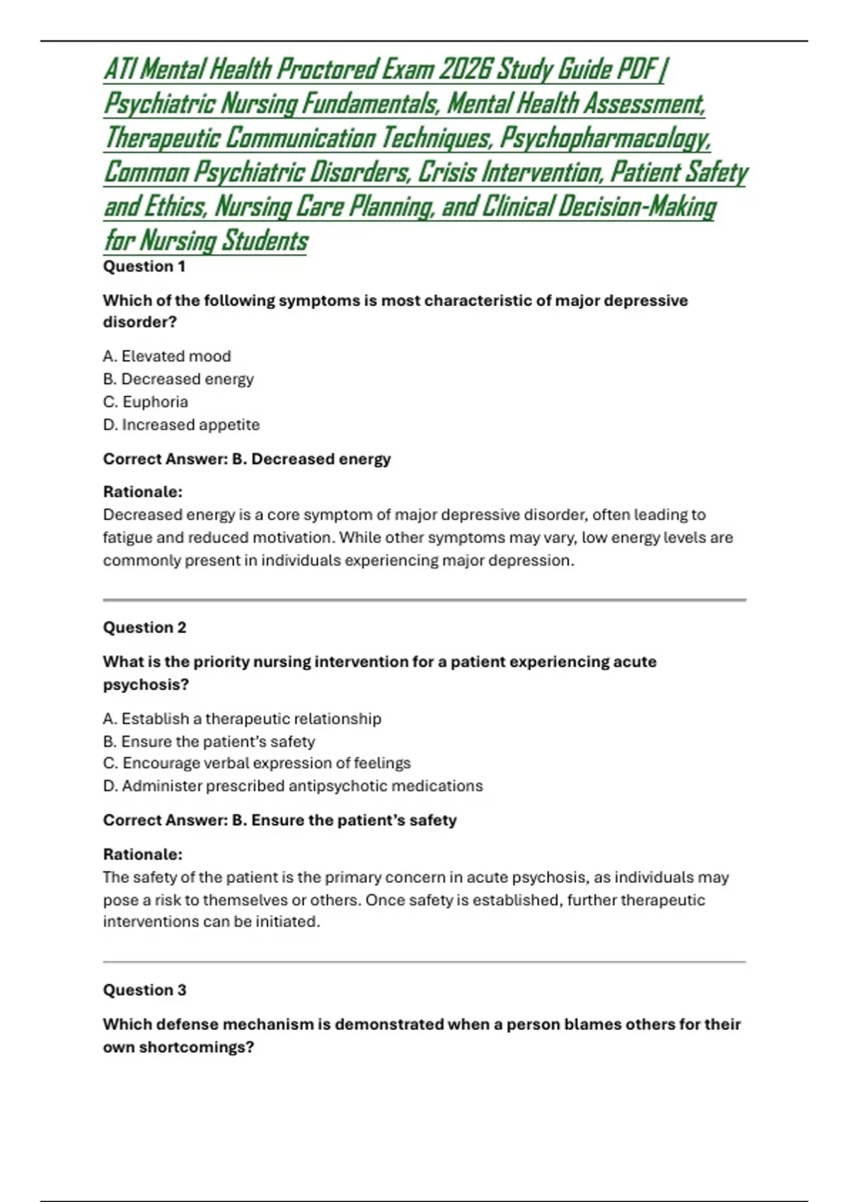ATI Mental Health Proctored Exam 2026 Study Guide PDF | Psychiatric ...