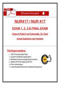  NUR417 &sol; NUR 417  EXAM 1&comma; 2&comma; 3 & FINAL EXAM Care of Adult II at Concordia&comma; St&period; Paul Actual Questions and Answers 