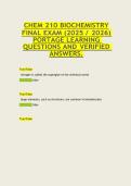 CHEM 210 BIOCHEMISTRY  FINAL EXAM &lpar;2025 &sol; 2026&rpar;  PORTAGE LEARNING  QUESTIONS AND VERIFIED  ANSWERS&period;
