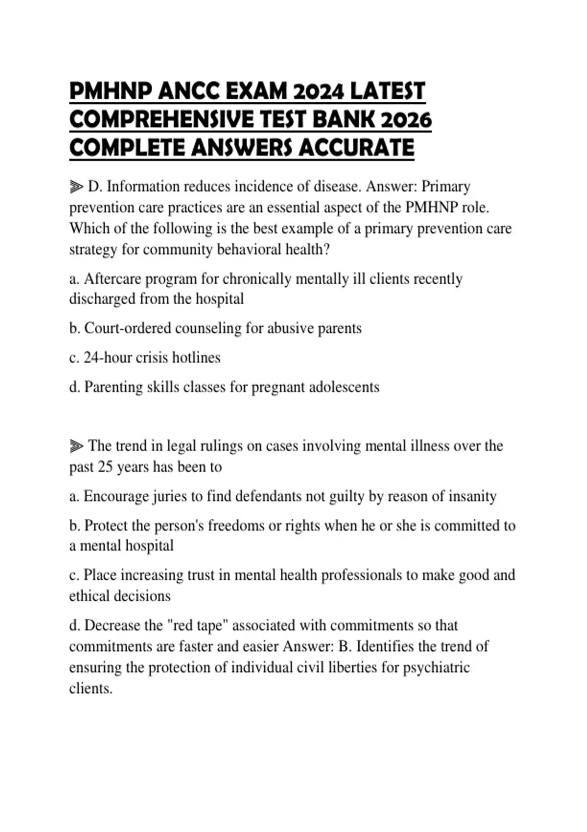 PMHNP ANCC EXAM 2024 LATEST COMPREHENSIVE TEST BANK 2026 COMPLETE ...