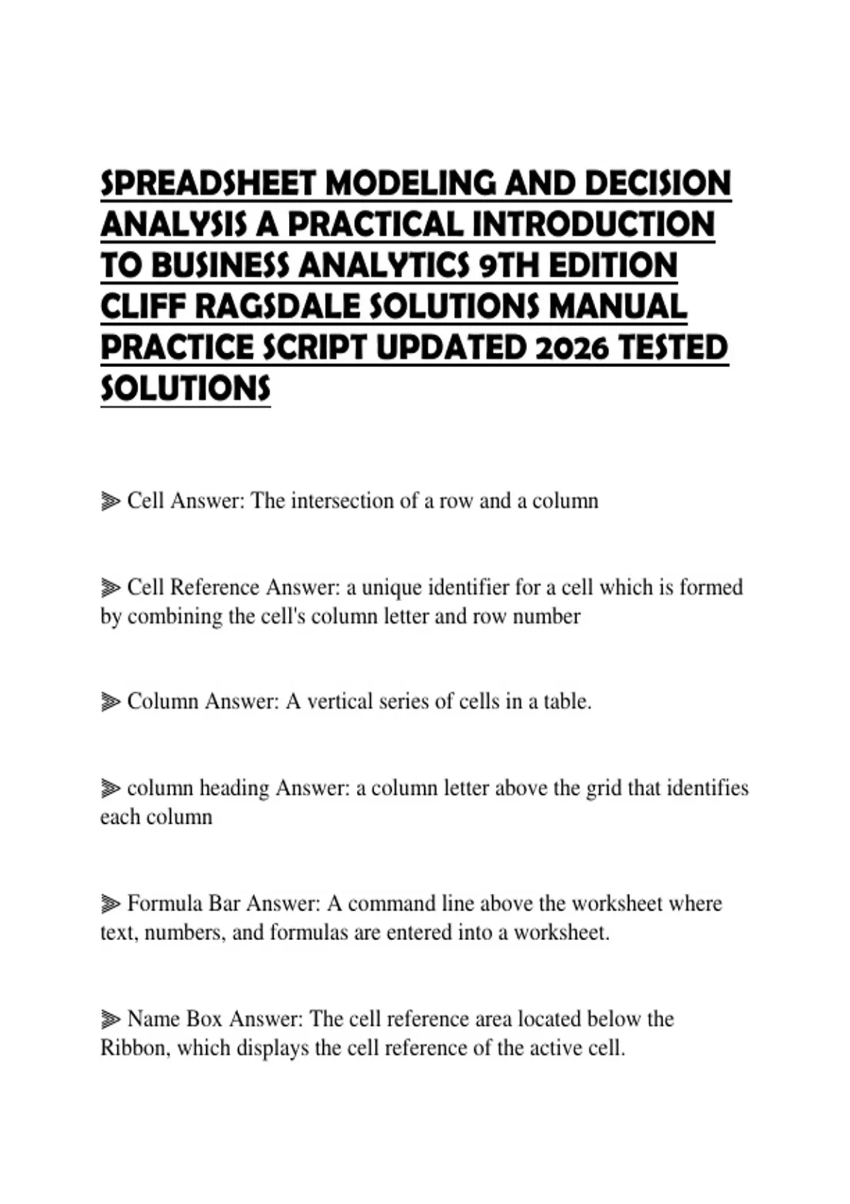 SPREADSHEET MODELING AND DECISION ANALYSIS A PRACTICAL INTRODUCTION TO ...