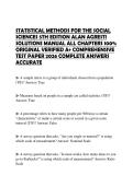 STATISTICAL METHODS FOR THE SOCIAL SCIENCES 5TH EDITION ALAN AGRESTI SOLUTIONS MANUAL ALL CHAPTERS 100&percnt; ORIGINAL VERIFIED A&plus; COMPREHENSIVE TEST PAPER 2026 COMPLETE ANSWERS ACCURATE