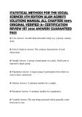 STATISTICAL METHODS FOR THE SOCIAL SCIENCES 5TH EDITION ALAN AGRESTI SOLUTIONS MANUAL ALL CHAPTERS 100&percnt; ORIGINAL VERIFIED A&plus; CERTIFICATION REVIEW SET 2026 ANSWERS GUARANTEED PASS
