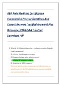 ABA Pain Medicine Certification  Examination Practice Questions And  Correct Answers &lpar;Verified Answers&rpar; Plus  Rationales 2026 Q&A &vert; Instant  Download Pdf 