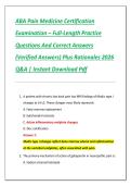 ABA Pain Medicine Certification  Examination &ndash; Full-Length Practice  Questions And Correct Answers  &lpar;Verified Answers&rpar; Plus Rationales 2026  Q&A &vert; Instant Download Pdf