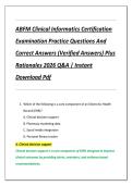 ABFM Clinical Informatics Certification  Examination Practice Questions And  Correct Answers &lpar;Verified Answers&rpar; Plus  Rationales 2026 Q&A &vert; Instant  Download Pdf