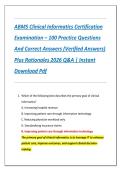ABMS Clinical Informatics Certification  Examination &ndash; 100 Practice Questions  And Correct Answers &lpar;Verified Answers&rpar;  Plus Rationales 2026 Q&A &vert; Instant  Download Pdf