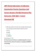 ABP Clinical Informatics Certification  Examination Practice Questions And  Correct Answers &lpar;Verified Answers&rpar; Plus  Rationales 2026 Q&A &vert; Instant  Download Pdf