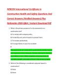 NEBOSH International Certificate in  Construction Health and Safety Questions And  Correct Answers &lpar;Verified Answers&rpar; Plus  Rationales 2026 Q&A &vert; Instant Download Pdf 