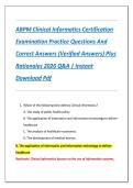 ABPM Clinical Informatics Certification  Examination Practice Questions And  Correct Answers &lpar;Verified Answers&rpar; Plus  Rationales 2026 Q&A &vert; Instant  Download Pdf
