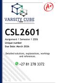 CSL2601 Assignment 1 &lpar;DETAILED ANSWERS&rpar; Semester 1 2026 - DISTINCTION GUARANTEED 