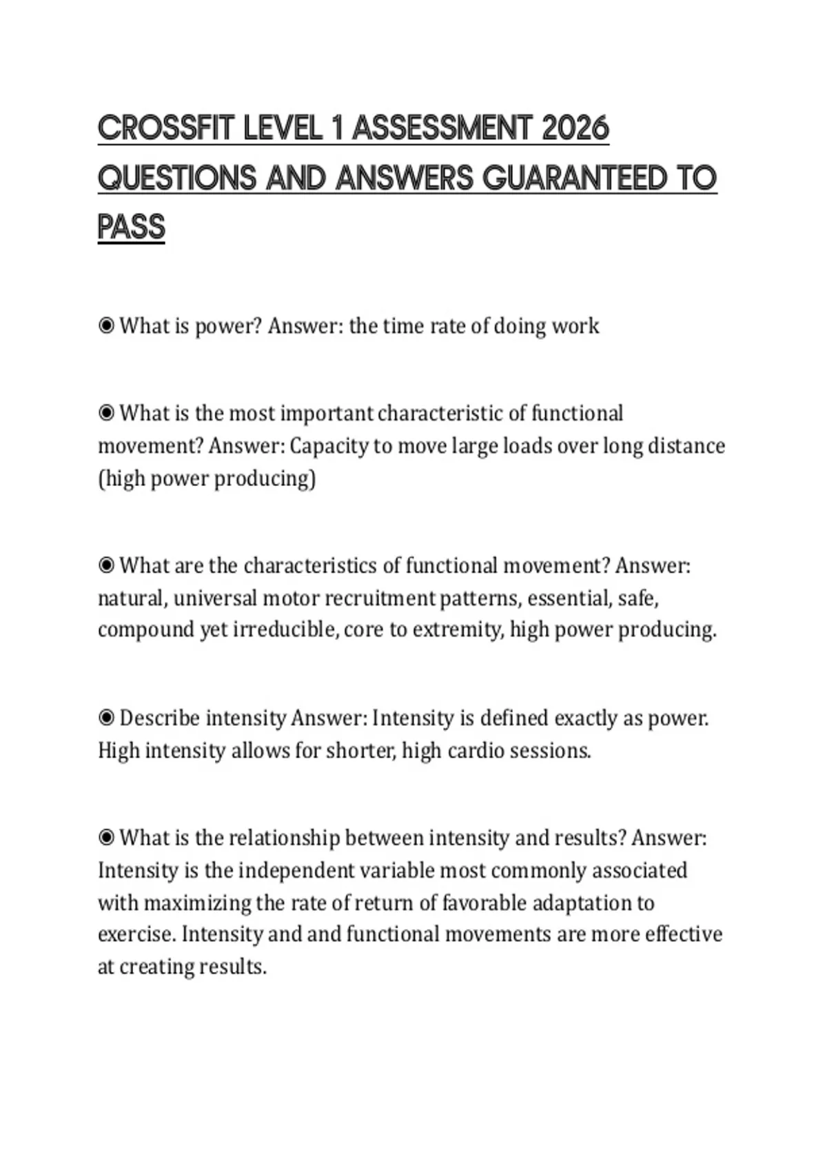 Crossfit Risk Assessment Example CROSSFIT LEVEL 1 ASSESSMENT 2026 QUESTIONS AND ANSWERS GUARANTEED TO ...