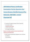 ABR Medical Physics Certification  Examination Practice Questions And  Correct Answers &lpar;Verified Answers&rpar; Plus  Rationales 2026 Q&A &vert; Instant  Download Pdf