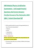 ABR Medical Physics Certification  Examination &ndash; Full-Length Practice  Questions And Correct Answers  &lpar;Verified Answers&rpar; Plus Rationales 2026  Q&A &vert; Instant Download Pdf 