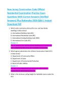 New Jersey Construction Code Official  Residential Examination Practice Exam  Questions With Correct Answers &lpar;Verified  Answers&rpar; Plus Rationales 2026 Q&A &vert; Instant  Download Pdf 