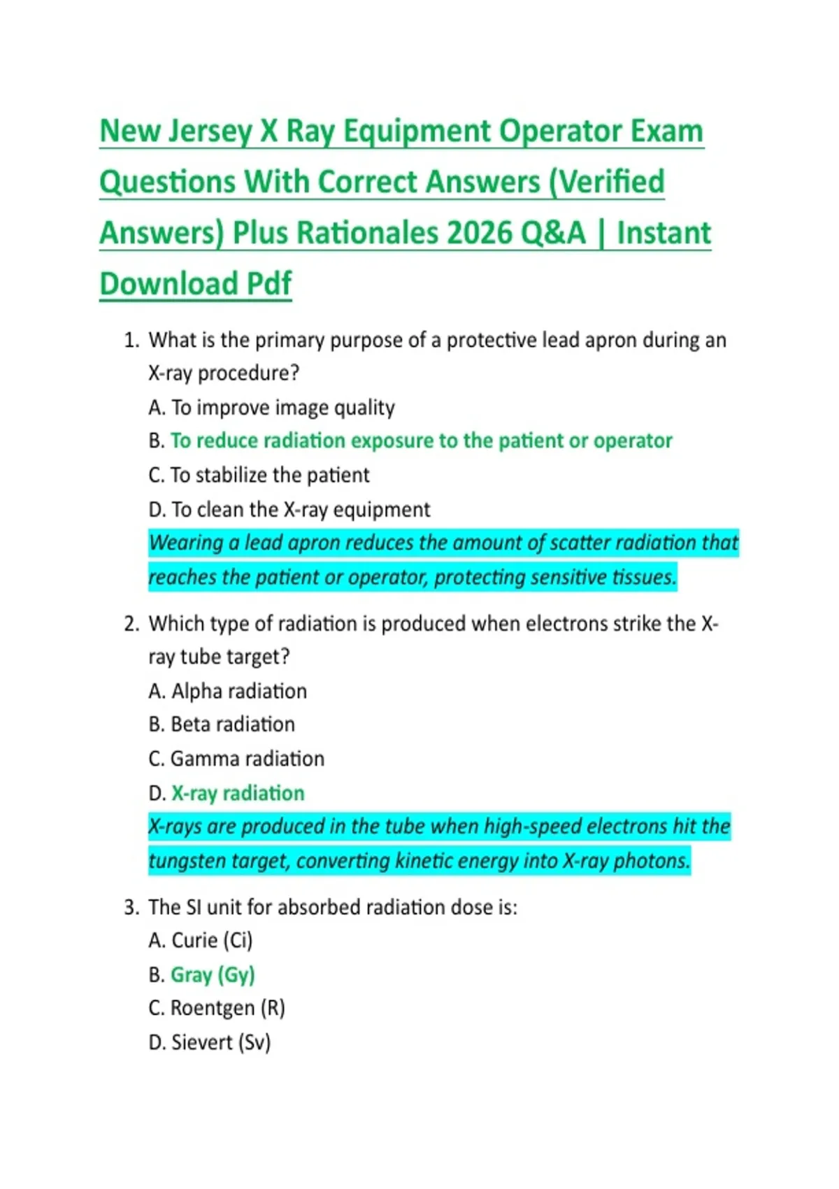 New Jersey X Ray Equipment Operator Exam Questions With Correct Answers ...