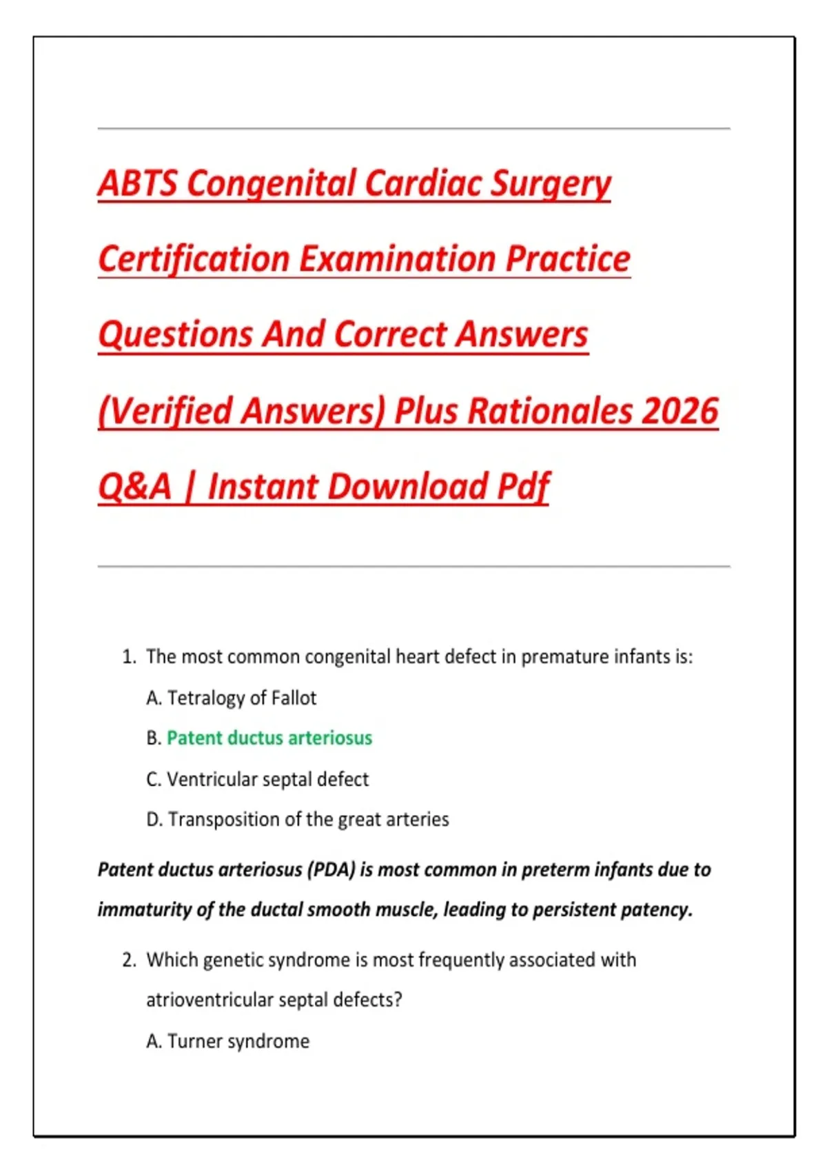 ABTS Congenital Cardiac Surgery Certification Examination Practice ...