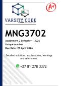 MNG3702 Assignment 2 &lpar;DETAILED ANSWERS&rpar; Semester 1 2026 - DISTINCTION GUARANTEED 