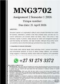 MNG3702 Assignment 2 &lpar;COMPLETE ANSWERS&rpar; Semester 1 2026 - DUE 21 April 2026&period;&period;&period;