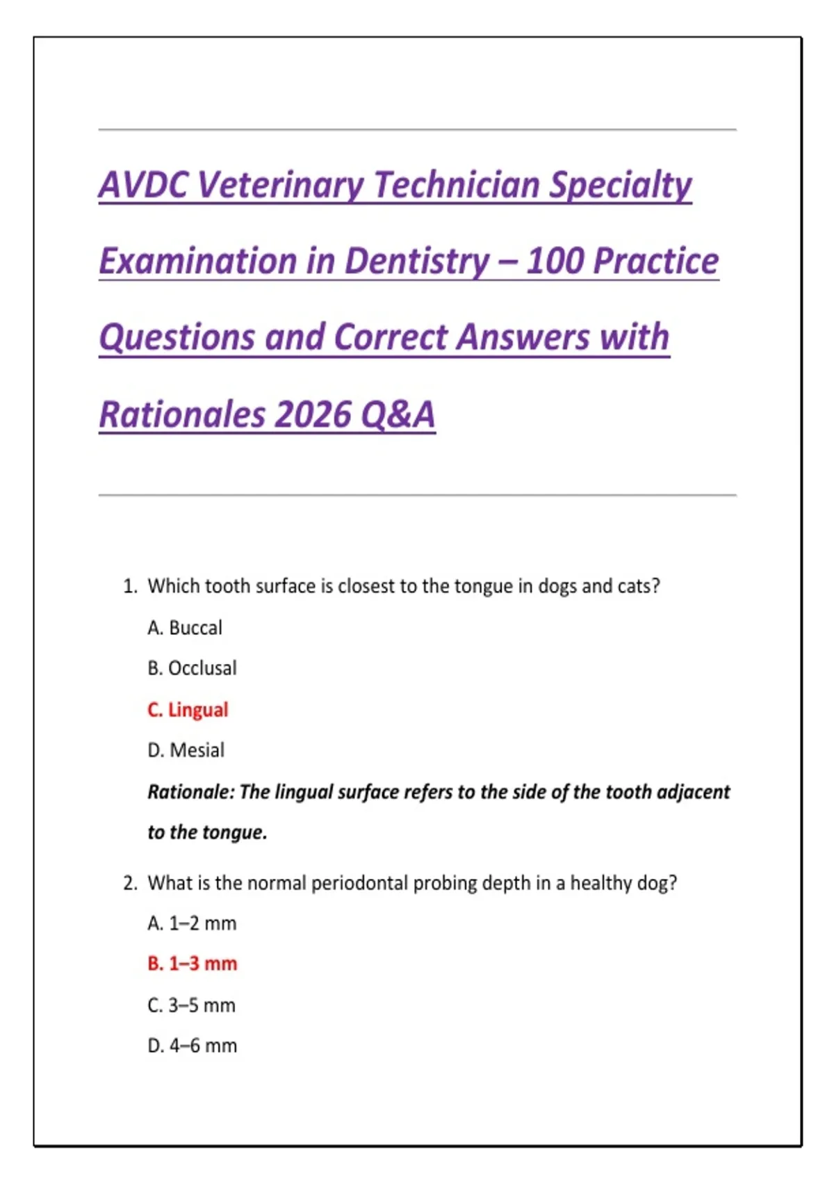 AVDC Veterinary Technician Specialty Examination in Dentistry – 100 ...