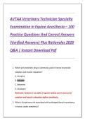 AVTAA Veterinary Technician Specialty  Examination in Equine Anesthesia &ndash; 100  Practice Questions And Correct Answers  &lpar;Verified Answers&rpar; Plus Rationales 2026  Q&A &vert; Instant Download Pdf
