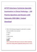 AVTCP Veterinary Technician Specialty  Examination in Clinical Pathology &ndash; 100  Practice Questions and Answers with  Rationales 2026 Q&A &vert; Instant  Download