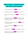 NUR 210 Exam 1 Study Questions  with 100&percnt; Correct Answers 
