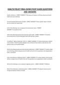 HEALTH POLICY FINAL EXAM STUDY GUIDE QUESTIONS AND ANSWERS
